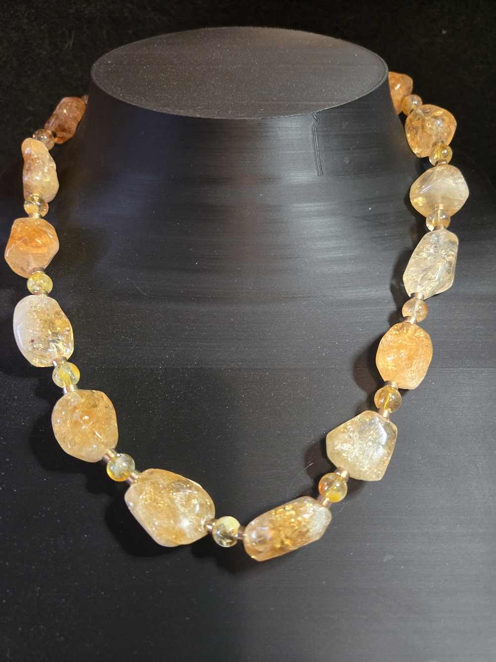 Artisan Golden Citrine Nugget Necklace With Round Citrine Beads
